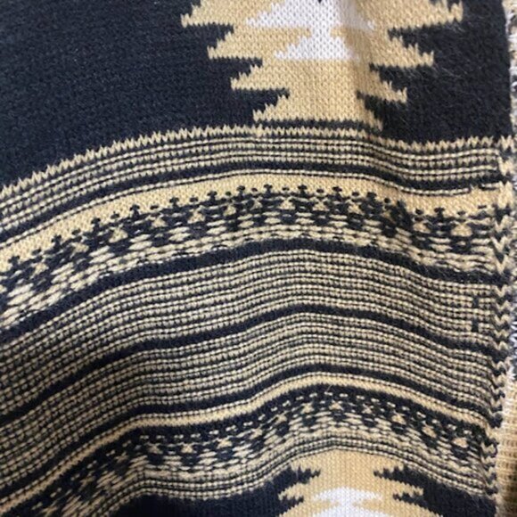 Dreamers Black Tan White Aztec Print Women's Open Cardigan Sweater M - Picture 6 of 11